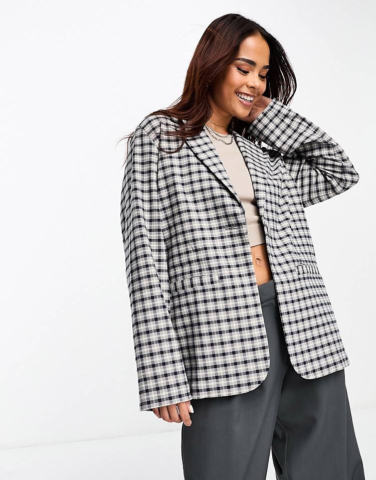 Monki mix and match blazer in plaid